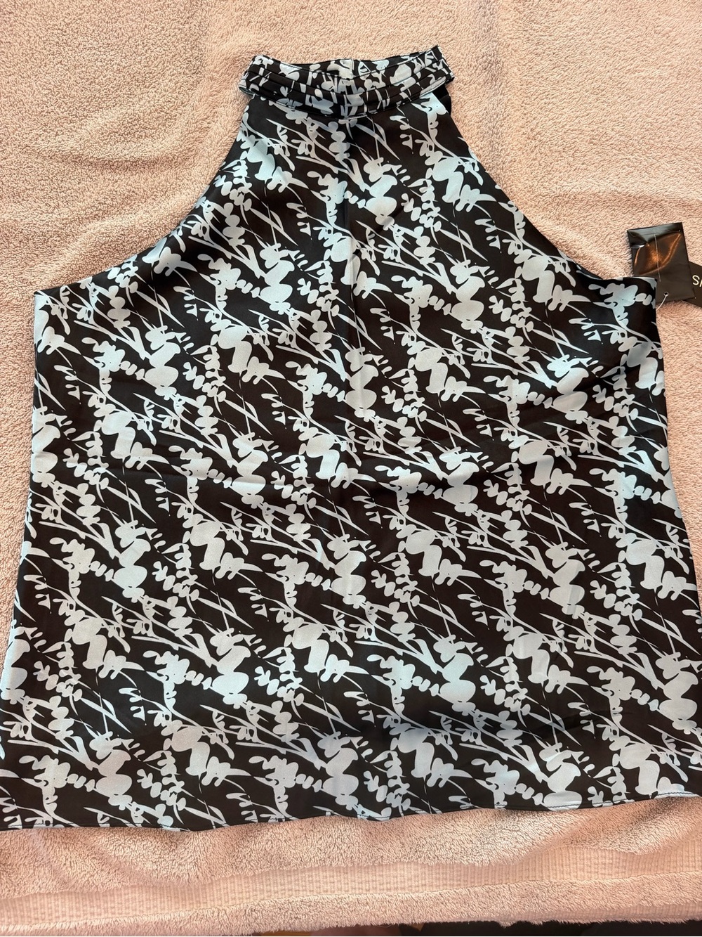 Sharagano Black & Light Blue Print High-Neck Tank